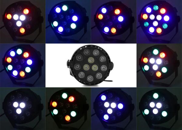 Mini luces de escenario LED portátiles 18 RGB PAR LED DMX Proyector de efectos de iluminación de escenario DMX512 Led Flat Dj Disco KTV Iluminación de fiesta 12 LL