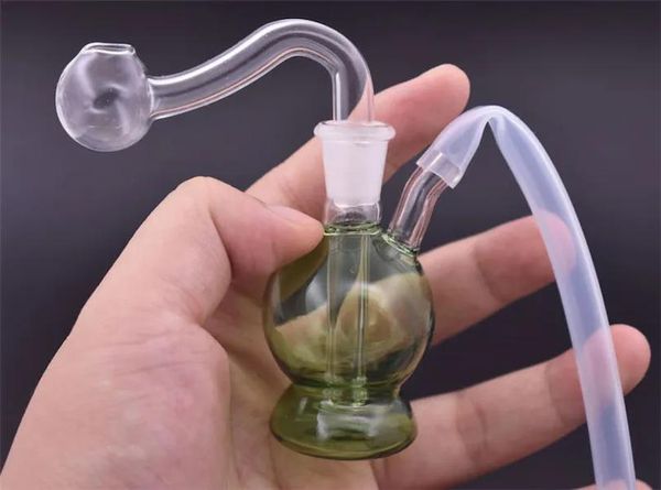 Mini brûleur à mazout portable Bong Petits bangs en verre Barboteur à main AshCatcher Fumer des conduites d'eau Dab Rig avec un tuyau de brûleur à mazout en verre de 10 mm BJ