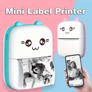 Draagbare mini-fotoprinter - Thermische labelprinter met opladen via USB, draadloze Bluetooth en 1 rol thermisch papier voor Android iOS