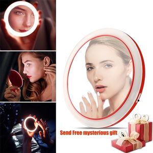 Draagbare spiegel LED Wireless USB -oplaadmake -up Cirkelvormige multifunctionele compacte Travel Sensing Lighting Cosmetic Y200114