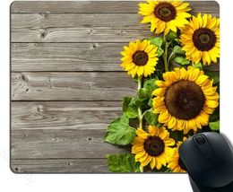 Tapis de souris portable personnalisé plantes thème tournesol sur la personnalité en bois desings tapis de souris de jeu 9,5 x 7,9 po