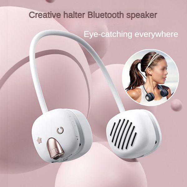 Haut-parleur Bluetooth sans fil suspendu au cou portable avec veilleuse Charge USB Son audio extérieur Hifi Subwoofer stéréo Livré avec support de lampe de poche Carte TF