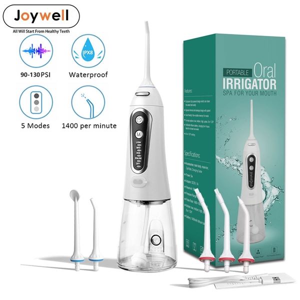 Nettoyeur de dents d'irrigateur oral portable avec 5 modes et réservoir d'eau de 300 ml 6 embouts hydropulseur dentaire étanche pour appareils dentaires 220727