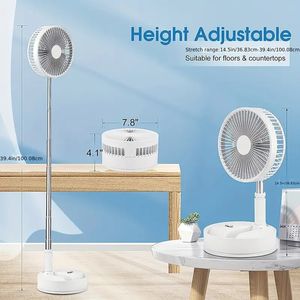 Ventilateur sur pied oscillant portable avec télécommande, ventilateur sur pied silencieux de 8 pouces, ventilateur de sol alimenté par USB à batterie rechargeable de 7200 mAh