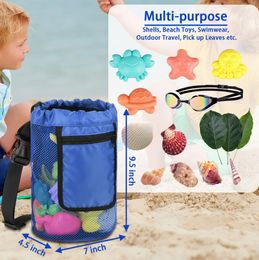 Sacs de ceinture d'extérieur portables, grande capacité, coquilles de plage pour enfants, sac de rangement de jouets, sacs de collecte de maille de voyage en plein air