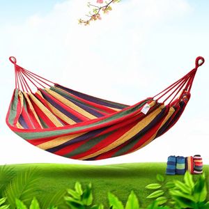 Draagbare Outdoor Hangmat Tuin Home Slaapzaal Luie Stoel Sport Reizen Camping Swing Stoelen Dikke Canvas Stripe Hang Bed Hangmatten Dubbele Single People TR0064