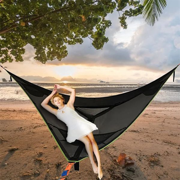 Hamaca portátil para acampar al aire libre, hamaca aérea gigante para acampar, cama columpio para dormir de viaje, hamaca triangular para exteriores para varias personas