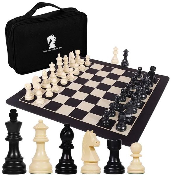 Jeu d'échecs de chevalier germanique en surpoids Portable, échiquier pliable en cuir, pièces d'échecs en plastique 231227