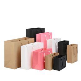 Draagbare Papier Gift Tassen met Handvat Zwart Bruin Roze Wit Kraft Shopping Tas Retail Packaging Pouch