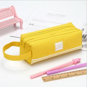 Estuche portátil para lápices, organizador de papelería de doble capa, almacenamiento de gran capacidad, estuche duradero para lápices, cremallera con compartimento, bolsa de cosméticos