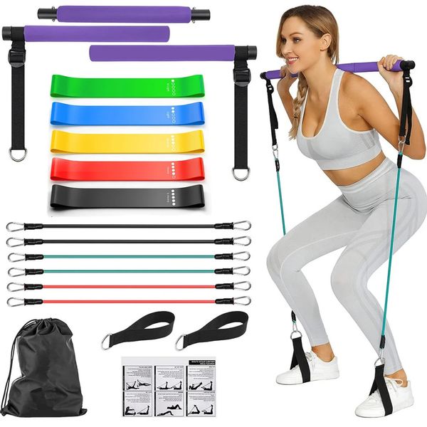 Kit de barre Pilates portable avec bandes de résistance pour l'exercice, équipement de gymnastique à domicile, prend en charge les entraînements complets du corps 240227