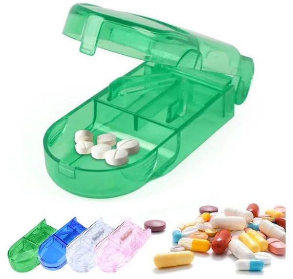 Portable Pill Tablet Cutter Splitter Divide Storage Case Médecine Coupe Dose Compartiment Boîte Rapide DHL