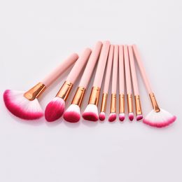 Draagbare roze make-up borstels set 4/10 stks gereedschap accessoires voor oogschaduw blozen markeerstift cosmetica Duurzaam hout handvat zachte haarborstel DHL gratis