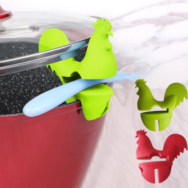 Clips de Pot portables cuisine dessin animé Silicone Pot en plastique Clip latéral Anti-brûlure Porte-cuillère Support Rack cuisine outils de cuisson