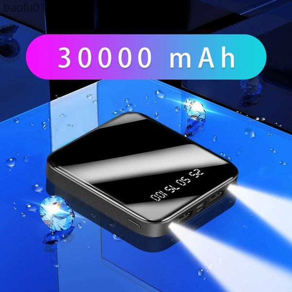 Portable Power Bank 30000mAh Batterie Externe Poverbank pour Iphone Samsung Xiaomi Chargeur Rapide Powerbank Plein Écran Miroir L230712