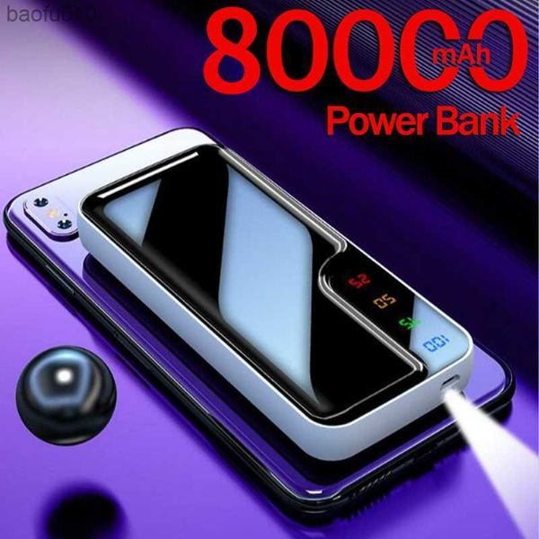 Portable Power Bank 80000mah one way Charge plus rapide Chargeur de batterie externe LED Lights 2USB Powerbank pour téléphone portable L230712
