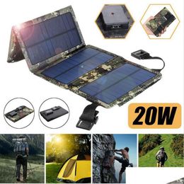 Estaciones de energía portátiles Nuevo panel solar al aire libre plegable DC 5V 20W Cambiador de batería USB impermeable para células turísticas Teléfono Van RV Viaje Otkvk