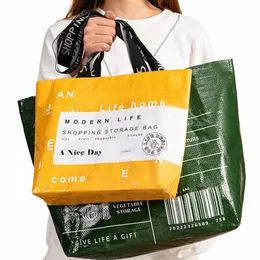 Bolso de hombro de compras grande para mujer tejido PP portátil Bolsos de almacenamiento de comestibles ecológicos plegables Bolsos de mano para mujer M6pQ #