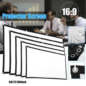 Pantalla de proyector portátil Pantallas de proyección de video 60 72 84 pulgadas Plegable HD 16 a 9 Dacron blanco para películas de cine en casa montadas en la pared en interiores y exteriores