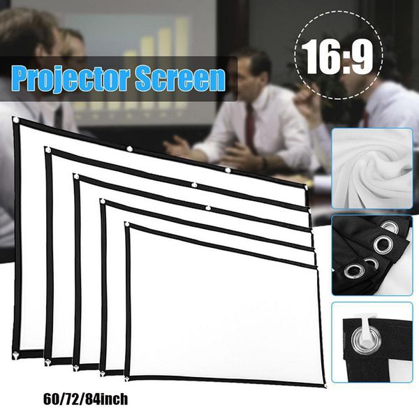 Écran de projection portable Écrans de projection vidéo 60 72 84 pouces pliable HD 16 à 9 Dacron blanc pour les films de cinéma maison fixés au mur à l'intérieur et à l'extérieur