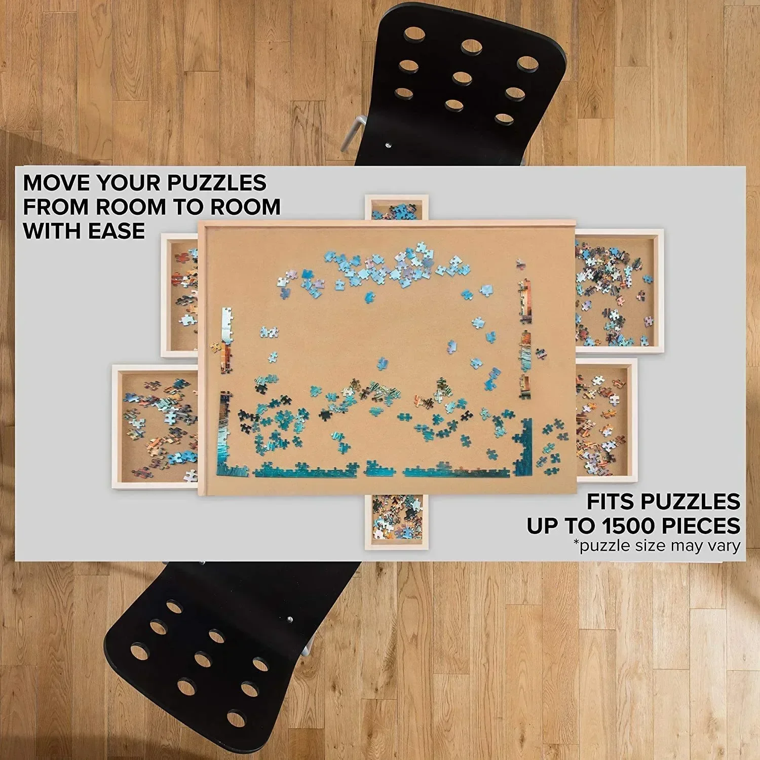 Board de puzzle portable 1500pcs Table de puzzle en bois en bois avec tiroirs couvre la table de puzzle rotative pour les enfants et les adultes