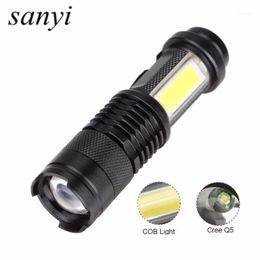 Draagbare Q5 + COB Mini Black 4000LM Waterdichte LED Zoom Torch Penlight Gebruik 14500 Batterijverlichting Lantern FlashLights Torches