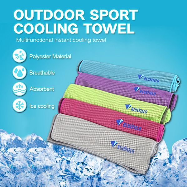Toalha portátil de secagem rápida 30x100 cm BLUEFIELD Microfibra Cool Toalhas para esportes ao ar livre, camping, viagens, toalhas de ginástica