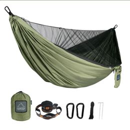 Configuration rapide portable 290 * 140 cm Voyage Hamac de camping extérieur suspendu lit swing endormi avec moustique net 240430