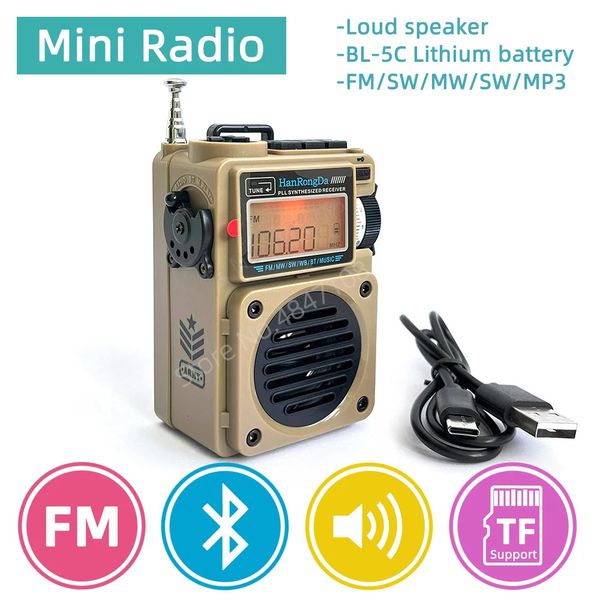 Radio portable Mini Pocket FM AM MW SW WB Récepteur pleine bande Écran LCD Lecteur de musique Support Bluetooth MP3 TF-Carte Haut-parleur 240102