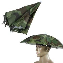 Draagbare regen paraplu hoed opvouwbare outdoor sunshade waterdichte camping visgolf tuinieren hoofddeksel camouflage pet strandhoedhoeden hands gratis paraplu w0194
