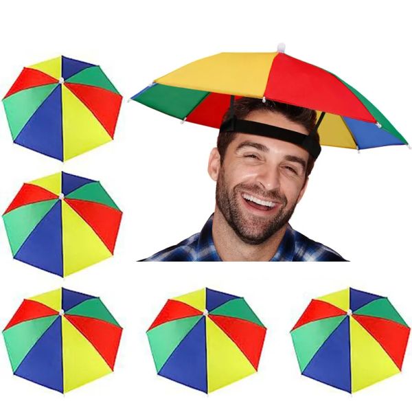 Portable arc-en-ciel soleil pluie parapluie chapeau pliable extérieur parasol imperméable Camping pêche Golf jardinage chapeaux casquette plage chapeaux ZZ