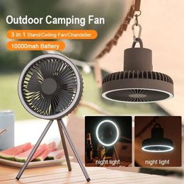 Portable Rechargeable 4000Mah 10000Mah Camping Desktop Circulator Wireless Ceiling Electric Fan With Power Bank LED Lighting