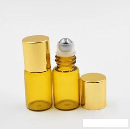 Rouleau de verre ambré portable rechargeable de 3 ml sur une bouteille de parfum à l'huile essentielle en acier inoxydable Roller Ball PAR DHL. / Fedex