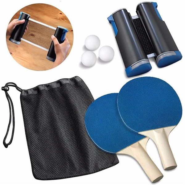 Ensemble de tennis de table rétractable portable 190 cm Table en plastique Kit de filet à mailles solides Support de filet Remplacer le kit Raquettes de ping-pong jouant 4 T19299u