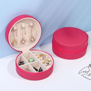 Portable Round Flat Collect Boîte de bijoux Round Bag Organisateur Oranment Bijoux Boîte de rangement Collier Boucles d'oreilles