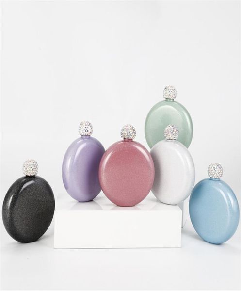 Portable Round Mini Hip Flask 304 Wine en acier inoxydable Couvre-cristal coloré Colorful Flagon Glitter Hip Flask Sea 4767033