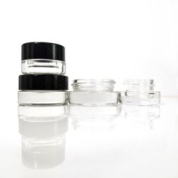 Pot en verre de réservoir d'échantillon portable 3 ml 5 ml couvercle noir boîte en verre conteneur outil de dab clair pour pot cosmétique d'huile de crème de cire accessoires de bouteille d'emballage
