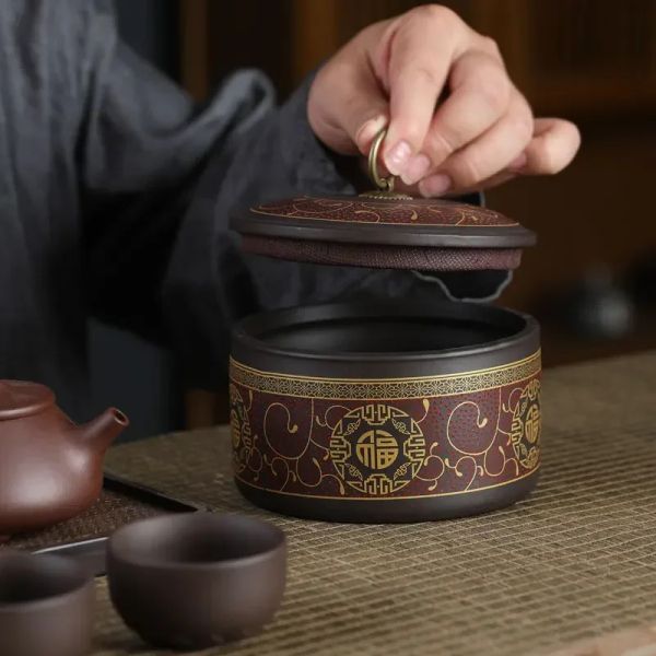 Caddio de té sellado portátil Café de café Organizador de especias Púrpura Té Jar de té Tieguanyin Recipientes de té Bolsa de té Caja de almacenamiento