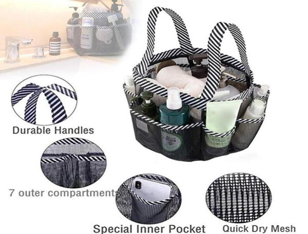 Panier de douche portable, sac à main, caddie de douche, fourre-tout en maille, organisateur de salle de bain à séchage rapide, 8 poches, caddie pour dortoir, Camping, natation9408968