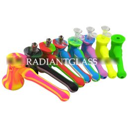 Portable Silicone Marteau Bubbler Nouveauté Bubblers Fumer Bong Pipes pour Tabac Aux Herbes Sèches avec Perolator Bol En Verre