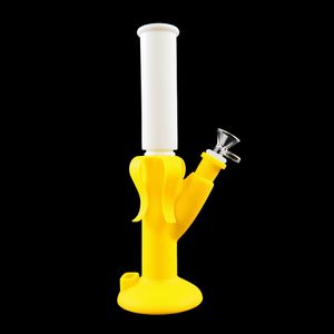 bang à eau en silicone portable Banana fumer Pipe Hookah Bongs dab rig avec bol en verre 14mm taille de joint pour Wax Oil Dry Herb