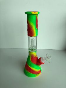 Narguilés portatifs de bong d'eau de silicone avec des percolateurs clairs Perc bongs doubles plates-formes d'huile de silicium de filtre pour fumer