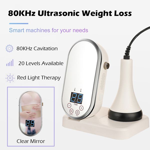 Portable Slim Equipment 2 en 1 80KHz Ultrasonic Cavitation Weight Loss Machine with Mirror Ultrasound Body Massage Fat Reduce Slimming Tool LED Therapy 230608