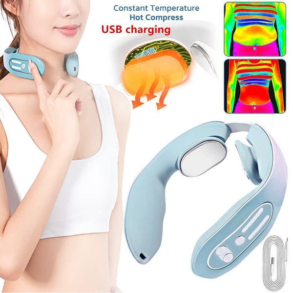 Portable Slim Equipment EMS Neck Acupoints Lymphvity Massage Device Intelligent Massager with Heat Blue Design 230802