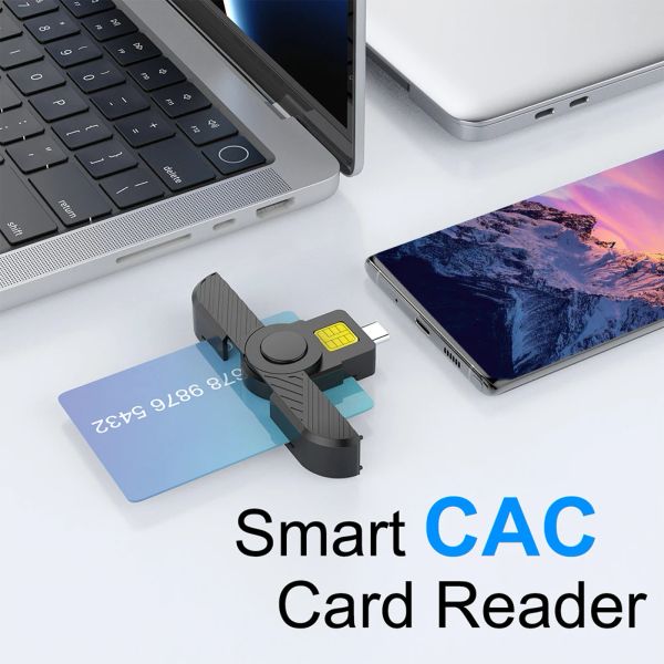 Lector de tarjetas inteligentes portátiles Tipo-C ID CAC Lector de tarjetas ATM Visa Reader para Tarjeta de identificación de chips SIM para ID de gobierno ActivClient AKO