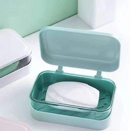 1. Portable Soap Box Holder Huishouden Plastic Light Luxe Luxe Dubbellaags Drainage Opening Sluiting Creatieve badkamer Travelopslaglade