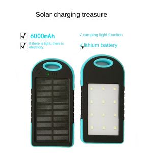 Banque d'alimentation solaire portable de 6000 mAh avec batterie externe pour lampes de camping, adaptée à tous les téléphones mobiles