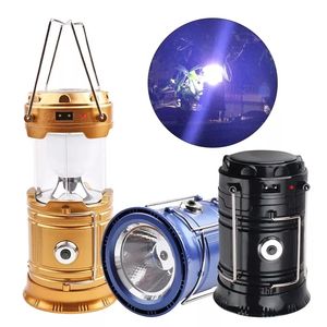 Portable chargeur solaire Camping lanterne décor lampes LED éclairage extérieur pliant Camp tente lampe USB Rechargeable lanterne