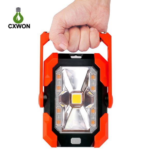 Luz de inundación solar portátil 6W COB LED Luces de seguridad 4400mah Banco de energía recargable Imán Luces de trabajo para acampar Pesca Senderismo