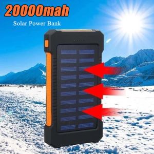 Banque d'énergie solaire Portable 20000mah batterie externe chargeur Powerbank double USB avec lumière LED pour iPhone 12 Xiaomi 9